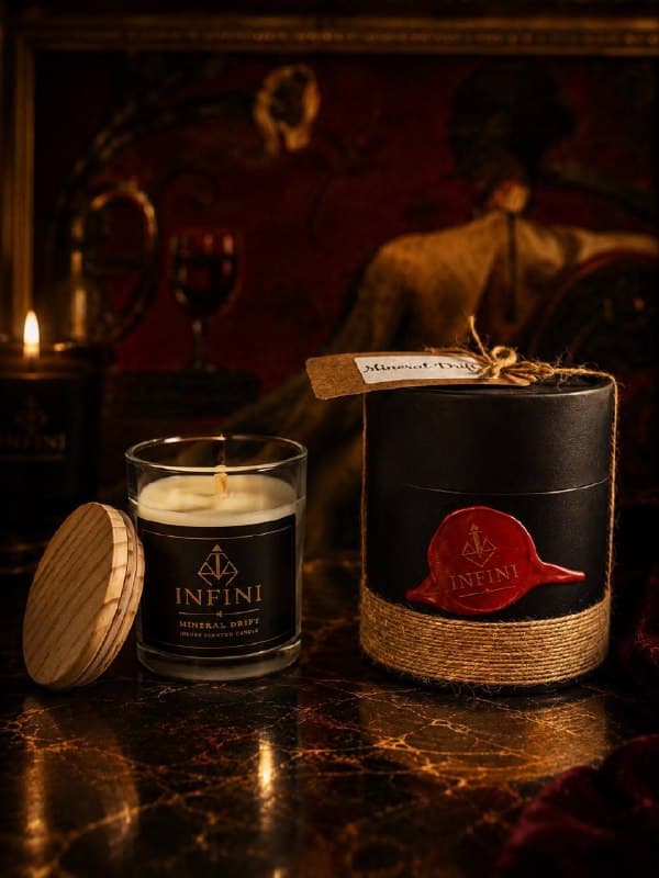 INFINI Mineral Drift candle box packaging